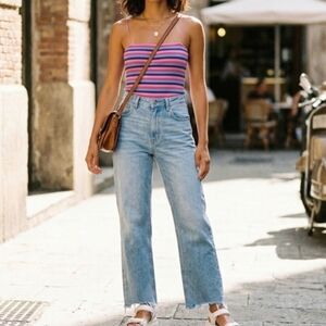 We The Free Maggie Light Wash Straight Leg Distressed Hem Jeans Size 28